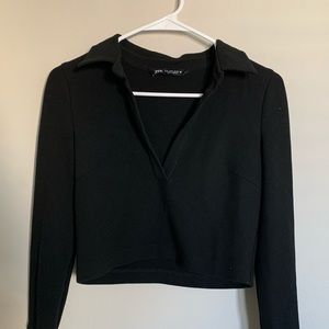 Zara Black Collared Crop Long Sleeve